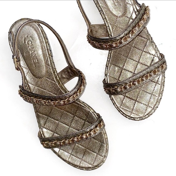 Chanel Iridescent Python Chain CC Flat Sandals - Picture 1 of 7
